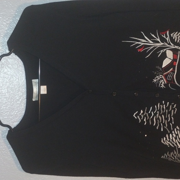 Christopher & Banks 100% Cotton Christmas Snow Cardinal Cardigan Sweater L - Picture 2 of 6